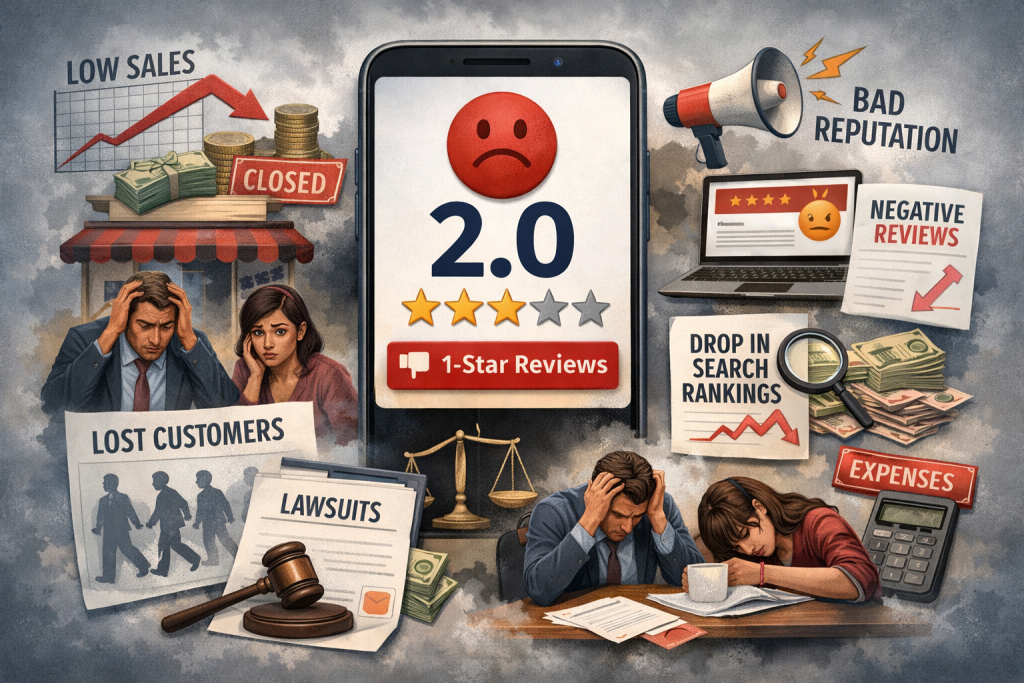 Illustration showing the business impact of a low Google rating
