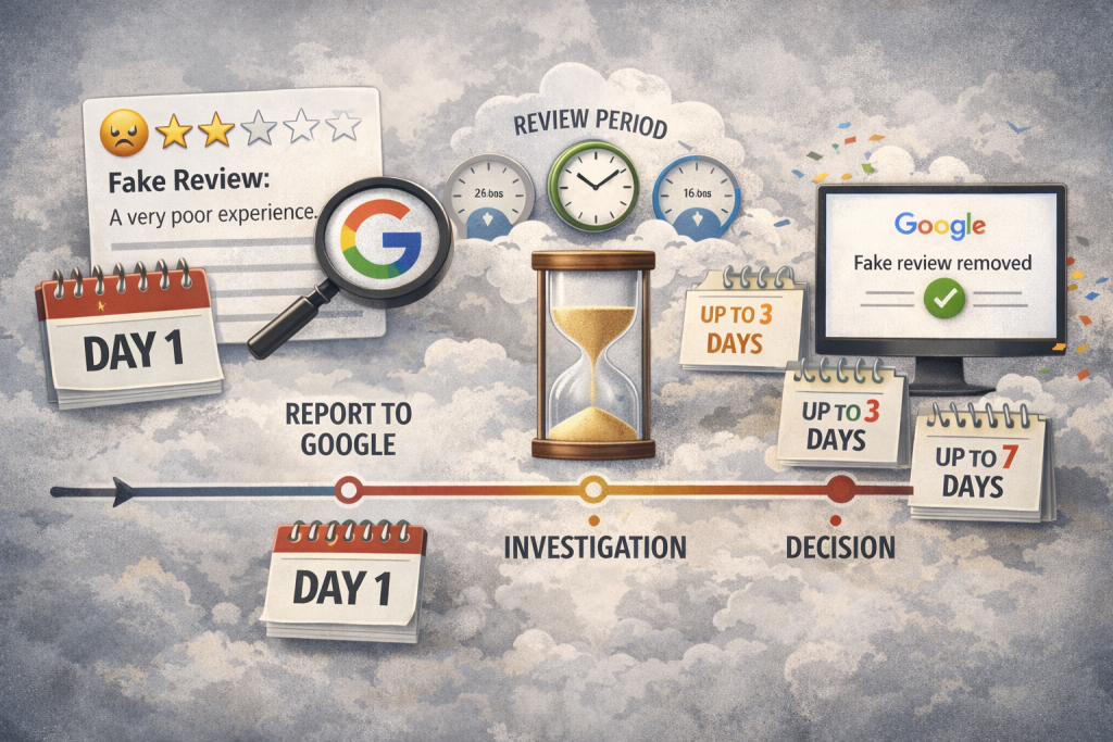 Timeline showing Google’s fake review removal process