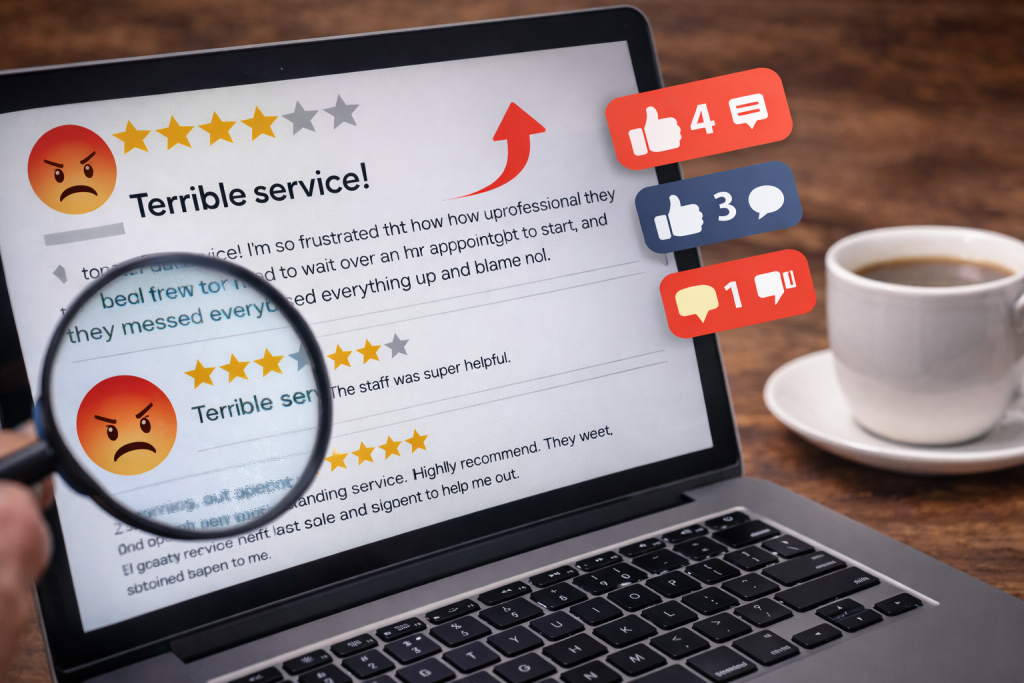 Highlighted negative review over positive review